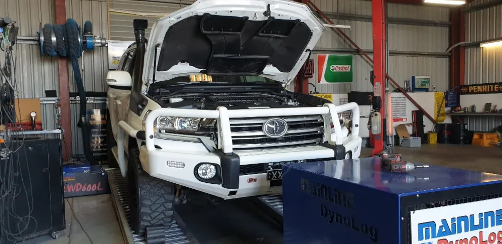 Toyota 200 Series LandCruiser on the in-house chassis dyno at Trusted Mechanical, Adelaide